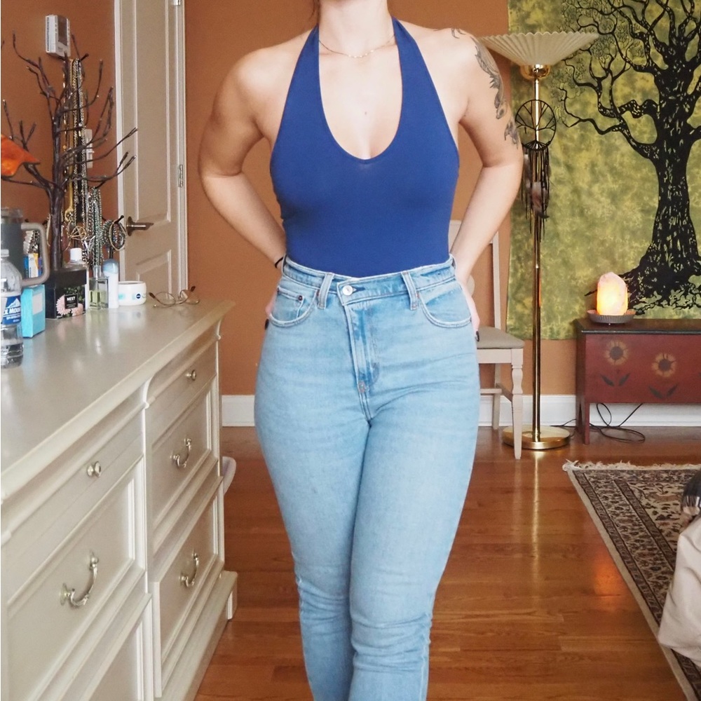 BLUE HALTER BODYSUIT